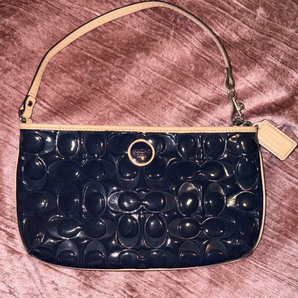 Coach Handbags - Coach Glossy Navy blue and Tan Shoulder Bag